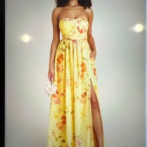 Birdy Grey Strapless Floral Yellow Dress, NWT, Size M